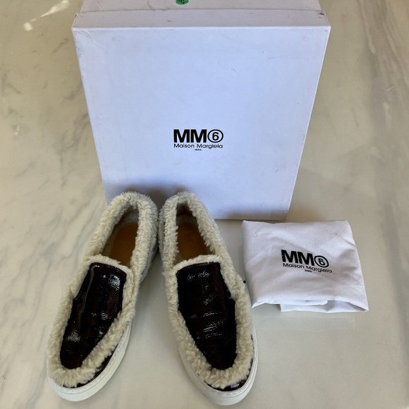 BOX & BAG! MM6 Maison Margiela Black + Shearling Slip On Loafers 9 9.5 - Picture 1 of 7